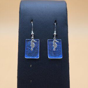 Sterling Silver Colorful Glass Seahorse Handmade Earrings A5399